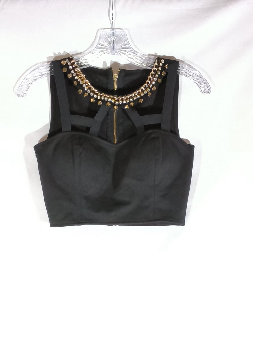 BYR Performancewear Embellished Black Crop Top Size Small Like New